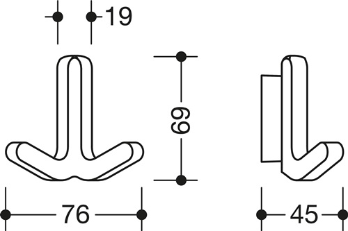 Doppelhaken Serie 477 matt, elastisch Kunststoff (TPU) 95 felsgrau Höhe 69 mm HEWI