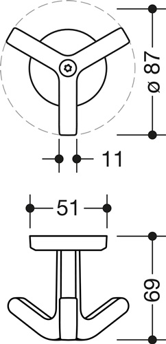 Dreifachhaken Serie 477 matt, elastisch 95 felsgrau Höhe 69 mm Ø 51 mm HEWI