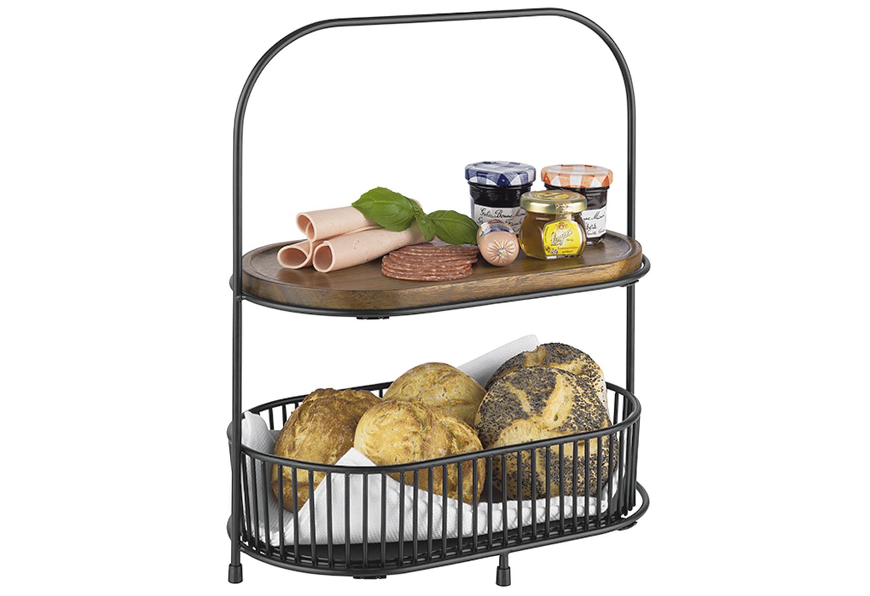 APS Etagere 2-stufig 5-teilig 1 Gestell, 2 Metallkörbe, 2 Holzbretter